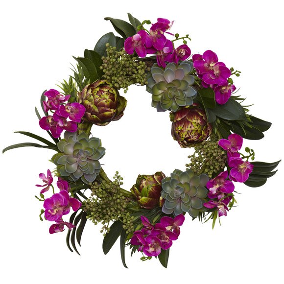 20 Orchid Artichoke Succulent Wreath - SKU #4989