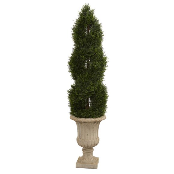 5 Double Pond Cypress Artificial Spiral Topiary Tree in Urn UV Resistant Indoor/Outdoor - SKU #5755