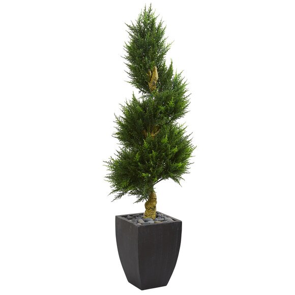5.5 Cypress Spiral Artificial Tree in Black Wash Planter UV Resistant Indoor/Outdoor - SKU #5766