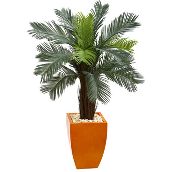 4.5 Cycas Artificial Tree in Orange Planter UV Resistant Indoor/Outdoor - SKU #5790