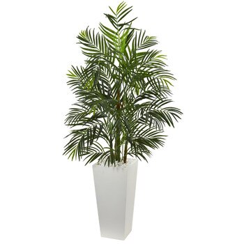 5 Areca Artificial Palm Tree in White Planter UV Resistant Indoor/Outdoor - SKU #5841