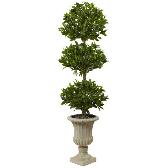 5.5 Triple Bay Leaf Topiary Artificial Tree in Urn UV Resistant Indoor/Outdoor - SKU #5949