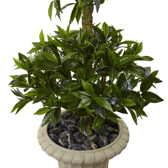 5.5 Triple Bay Leaf Topiary Artificial Tree in Urn UV Resistant Indoor/Outdoor - SKU #5949 - 1