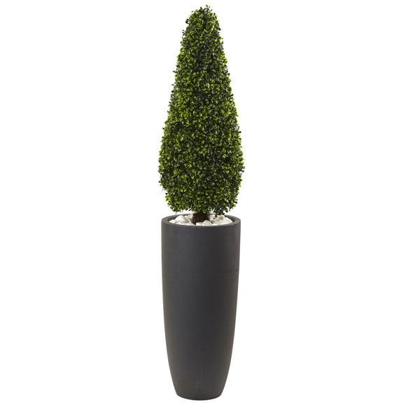 50 Boxwood Topiary with Gray Cylindrical Planter UV Resistant Indoor/Outdoor - SKU #5961