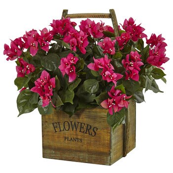 Bougainvillea in Rustic Wood Planter - SKU #6323
