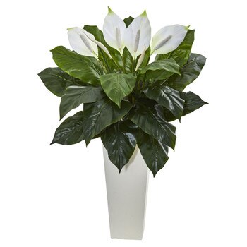 3 Spathifyllum Artificial Plant in White Tower Planter - SKU #6361