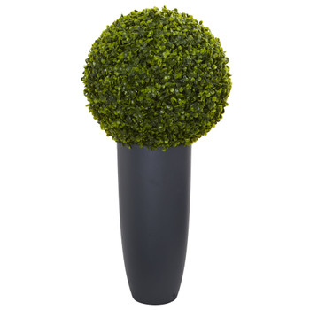 30 Boxwood Artificial Topiary Plant in Gray Cylinder Planter Indoor/Outdoor - SKU #6376
