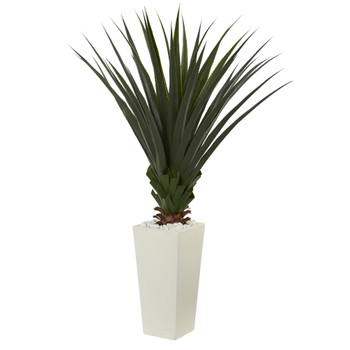 5 Spiky Agave Artificial Plant in White Tower Planter - SKU #6390