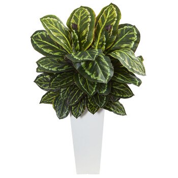 Maranta Artificial Plant in White Tower Vase - SKU #6398