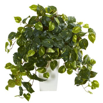 Pothos Artificial Plant in White Tower Vase - SKU #6402