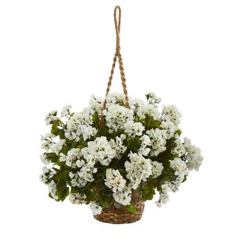 19 Geranium Hanging Basket Artificial Plant UV Resistant Indoor/Outdoor - SKU #6421-WH