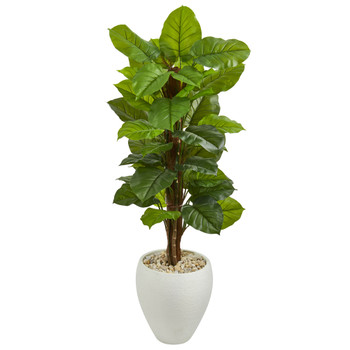 5 Large Leaf Philodendron Artificial Plant in White Oval Planter Real Touch - SKU #6438
