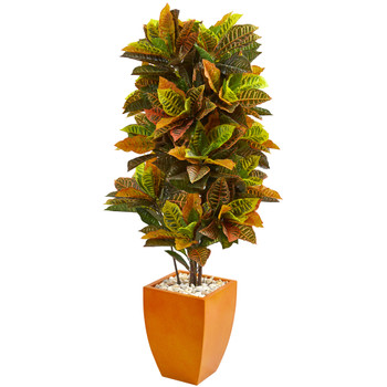 5.5 Croton Artificial Plant in Orange Planter Real Touch - SKU #6455
