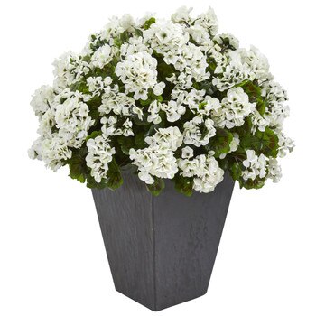 Geranium Artificial Plant in Slate Plater UV Resistant Indoor/Outdoor - SKU #6499-WH