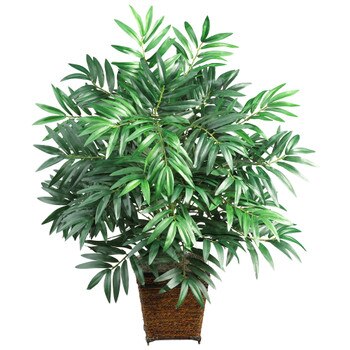 Bamboo Palm w/Wood Wicker Basket Silk Plant - SKU #6556