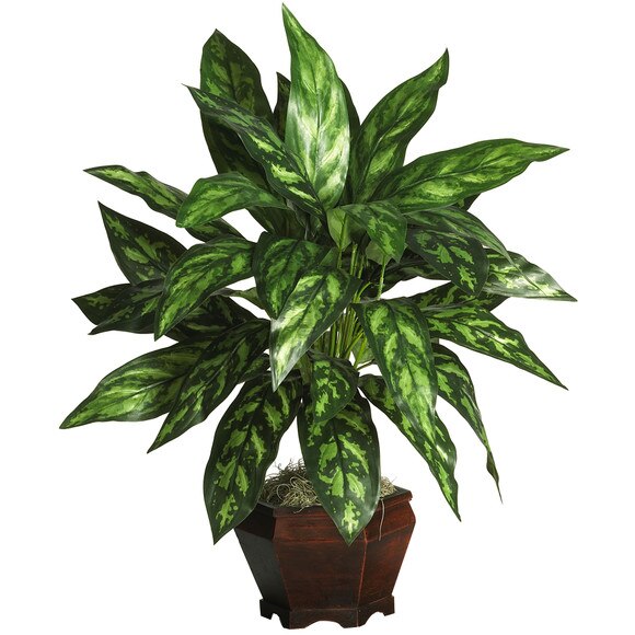 Silver King w/Wood Vase Silk Plant - SKU #6617