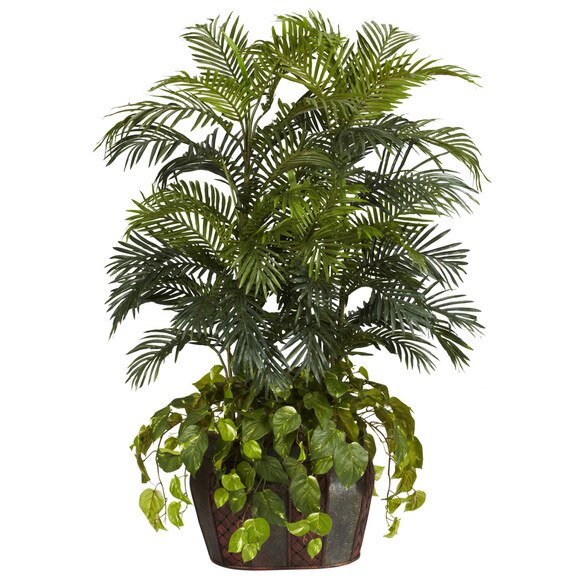 4.5 Double Areca w/Vase Pothos Silk Plant - SKU #6634