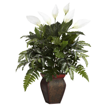 Mixed Greens w/Spathyfillum Decorative Vase Silk Plant - SKU #6677