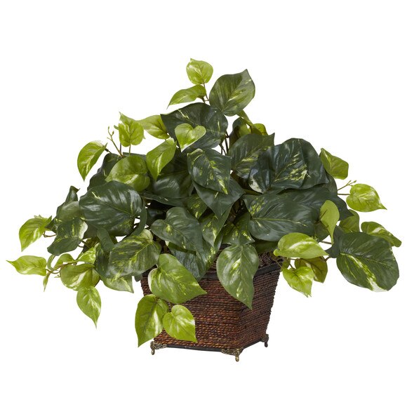 Pothos w/Coiled Rope Planter Silk Plant - SKU #6704