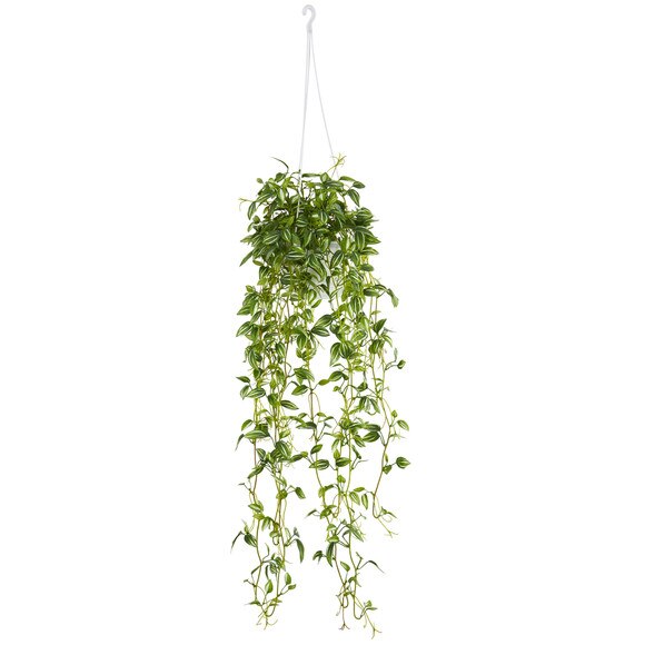Green Variegated Wandering Jew Hanging Basket Artificial Plant - SKU #6946