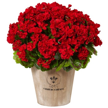 Geranium in Farmhouse Planter UV Resistant Indoor/Outdoor - SKU #6998