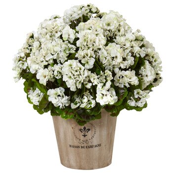 Geranium in Farmhouse Planter UV Resistant Indoor/Outdoor - SKU #6998-WH