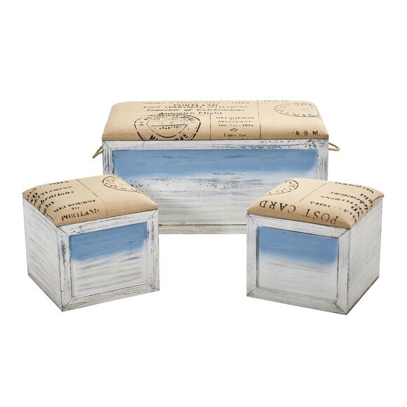 Ocean Breeze Storage Boxes Bench and Seating Set Set of 3 - SKU #7036-S3