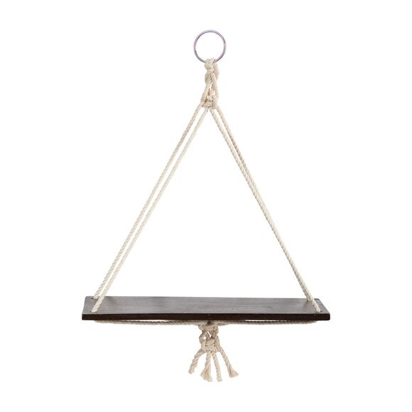 18 x 16 Hand Crafted Macrame Wall Hanging with Wooden Shelf - SKU #7119