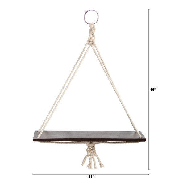 18 x 16 Hand Crafted Macrame Wall Hanging with Wooden Shelf - SKU #7119 - 1