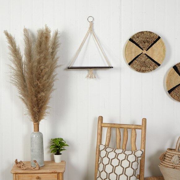 18 x 16 Hand Crafted Macrame Wall Hanging with Wooden Shelf - SKU #7119 - 2