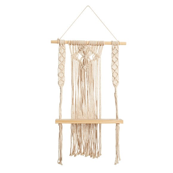 24 Boho Chic Wood Macrame Single Shelf Woven Diamond Wall Art Dcor - SKU #7121