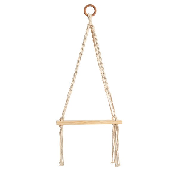 12 x 22 Hand Woven Macrame Wall Hanging with Wooden Shelf - SKU #7123