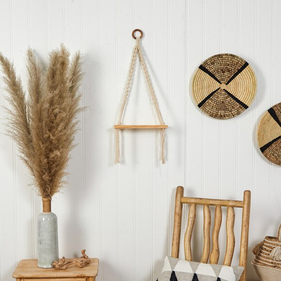 12 x 22 Hand Woven Macrame Wall Hanging with Wooden Shelf - SKU #7123 - 2