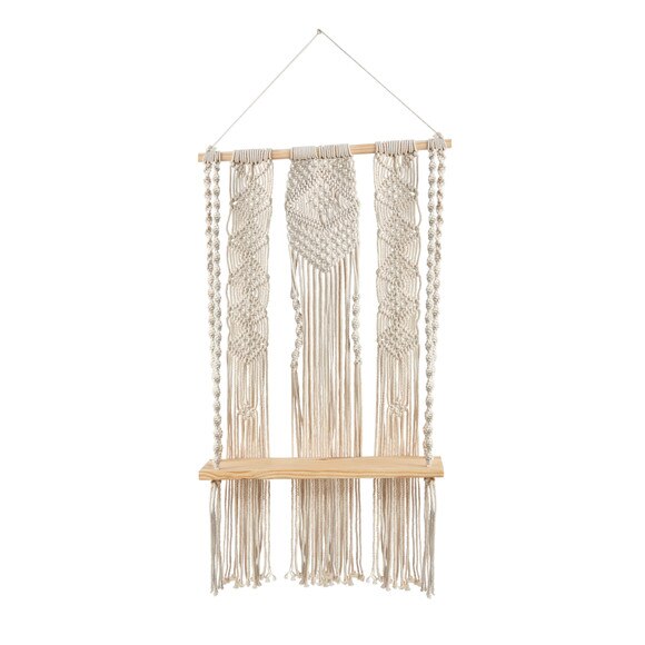 2.5 x 1.5 Layered Macrame Wall Hanging with Wooden Shelf - SKU #7124
