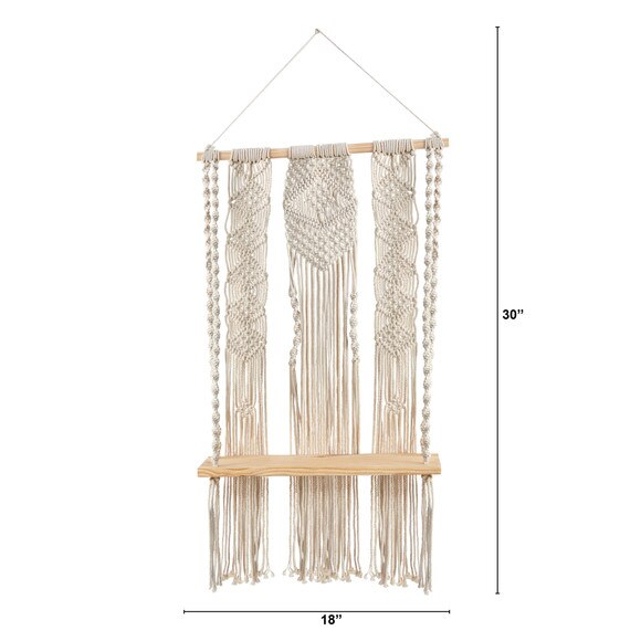 2.5 x 1.5 Layered Macrame Wall Hanging with Wooden Shelf - SKU #7124 - 1