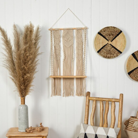 2.5 x 1.5 Layered Macrame Wall Hanging with Wooden Shelf - SKU #7124 - 2