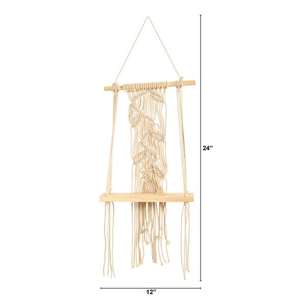 24 Boho Chic Wood Macrame Shelf - SKU #7126 - 1