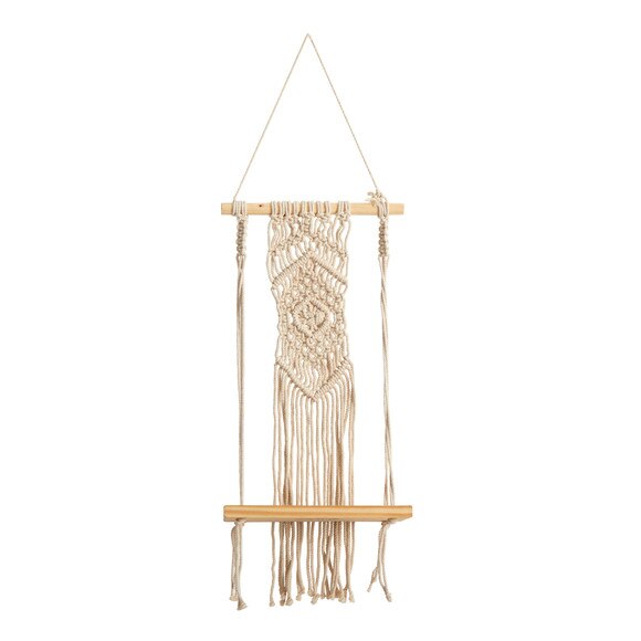 22 Boho Chic Wood Macrame Shelf with Diamond Weave - SKU #7129