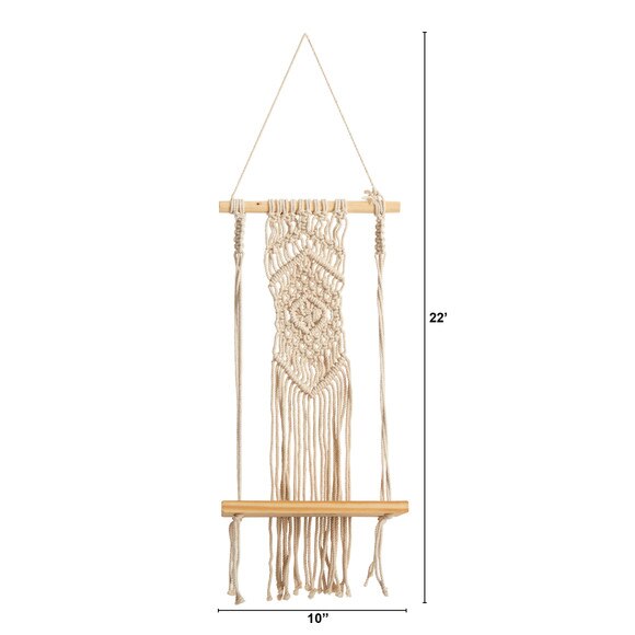 22 Boho Chic Wood Macrame Shelf with Diamond Weave - SKU #7129 - 1