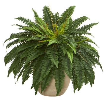 22 Boston Fern Artificial Plant in Sandstone Planter - SKU #8052