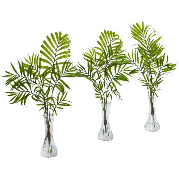 Mini Palm Artificial Plant in Vase Set of 3 - SKU #8086-S3