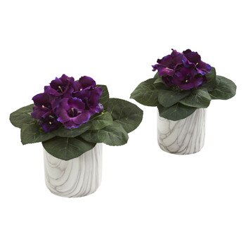 Gloxinia Artificial Plant in Marble Finished Vase Set of 2 - SKU #8146-S2