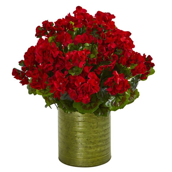 Geranium Artificial Plant in Metal Planter UV Resistant Indoor/Outdoor - SKU #8179 - 2