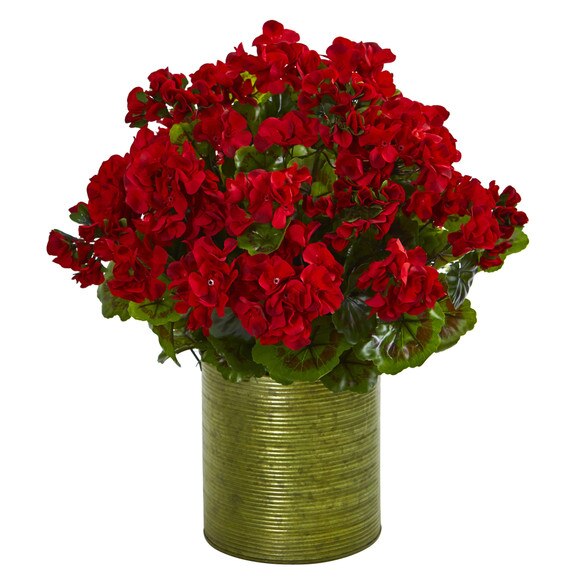 Geranium Artificial Plant in Metal Planter UV Resistant Indoor/Outdoor - SKU #8179 - 1