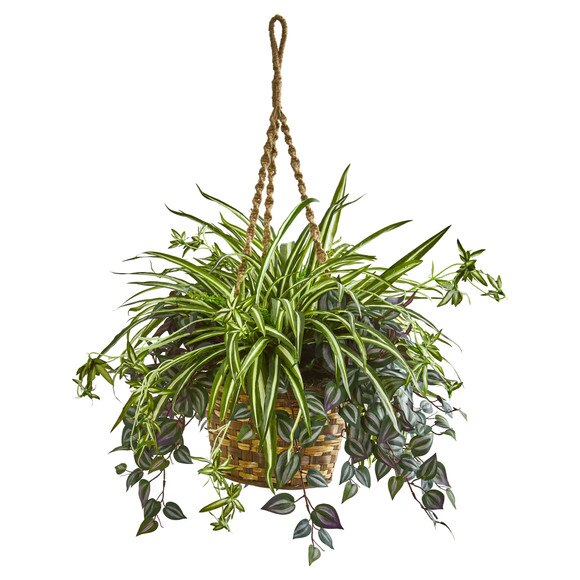 30 Wandering Jew Spider Artificial Plant in Hanging Basket - SKU #8393