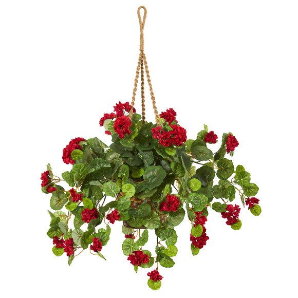 27 Geranium Artificial Plant in Hanging Basket - SKU #8424