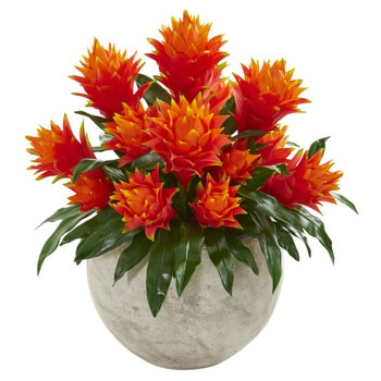 Bromeliad Artificial Plant in Sandstone Bowl - SKU #8566