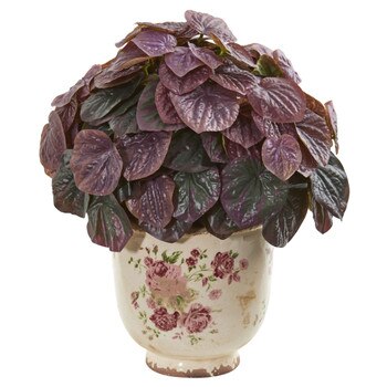 14 Peperomia Artificial Plant in Flower Print Planter Real Touch - SKU #8569