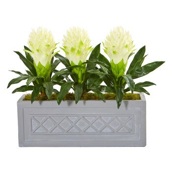 Bromeliad Artificial Plant in Stone Planter - SKU #8590-WH