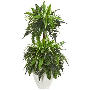 44 Mixed Greens and Fern Artificial Plant in White Planter - SKU #8603